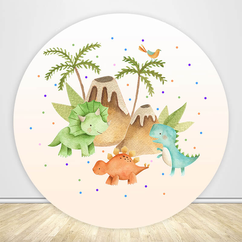 Dinosaur 1st Birthday Round Backdrop Cover-ubackdrop