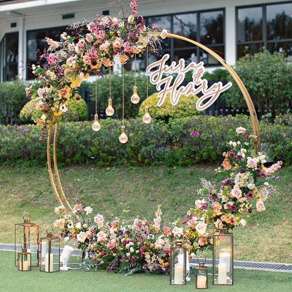 6.5ft Gold Wedding Arch Backdrop Stand Double Layer Round Stand Party