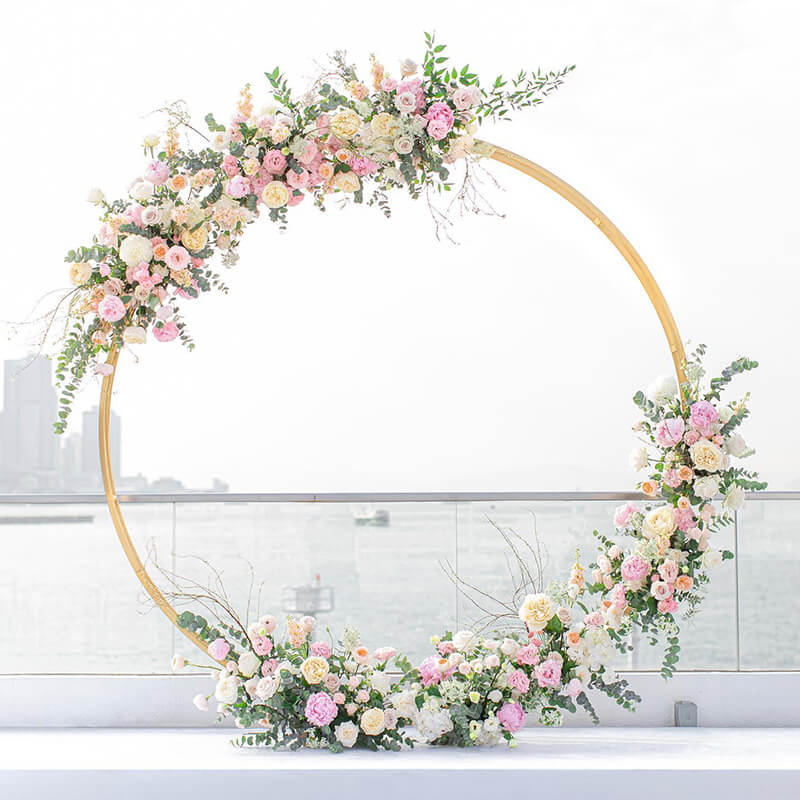 6.5ft Gold Wedding Arch Backdrop Stand Double Layer Round Stand Party Decoration-ubackdrop