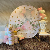 Elephant Baby Shower Girl Round Backdrop Cover