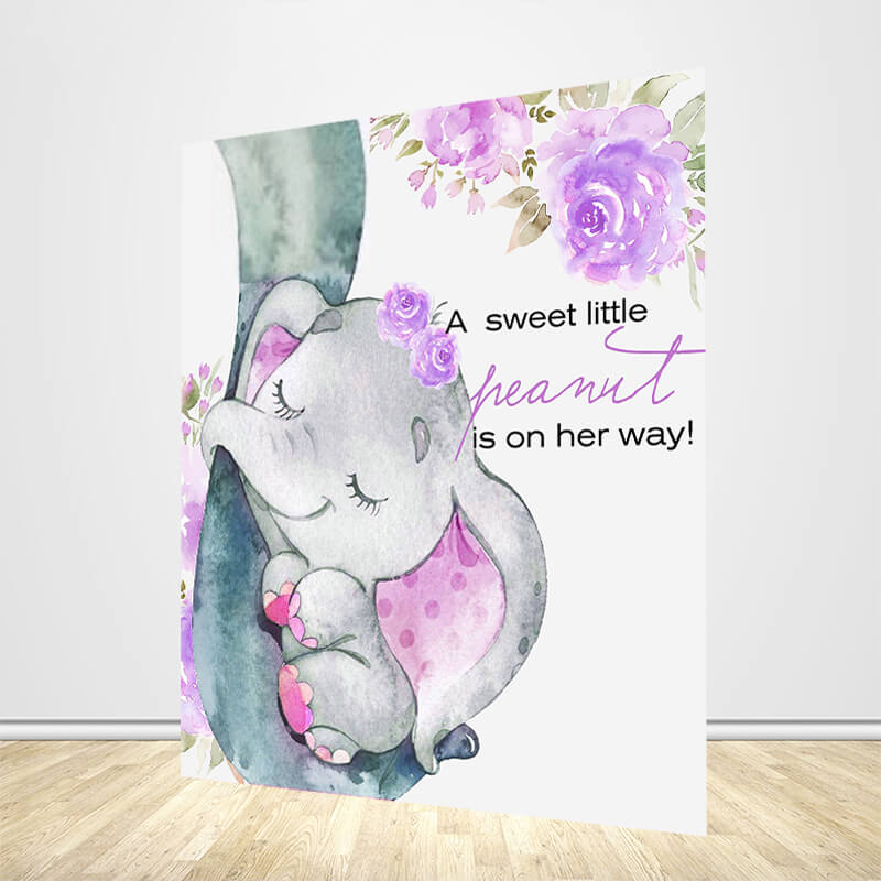 Elephant with Purple Flower for Baby Shower-ubackdrop