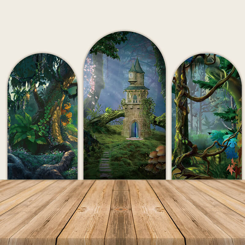 Enchanted Forest Magic Castle Birthday Arched Wall Cover-ubackdrop