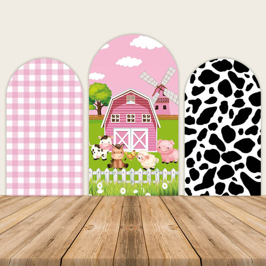 Farm Animals Pink Barn Birthday Chiara Arched Wall Covers-ubackdrop