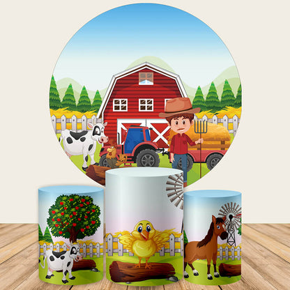 Farm Theme Party Round Backdrop Cover-ubackdrop