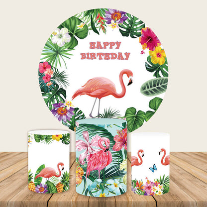 Flamingo Birthday Theme Round Backdrop Cover for Baby Girl-ubackdrop
