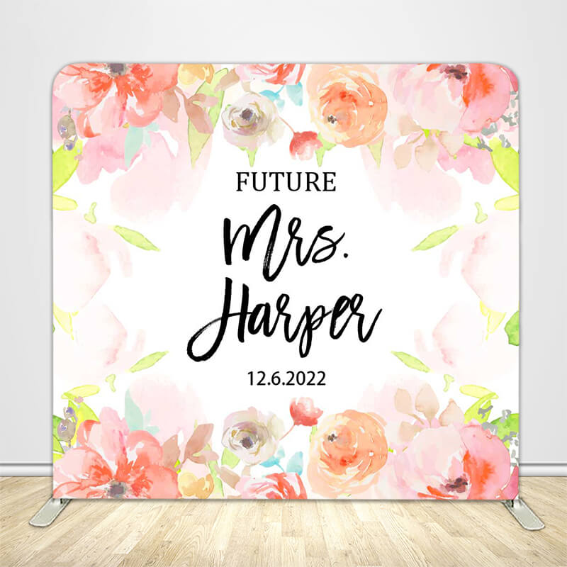 Floral Bridal Shower Tension Fabric Backdrop Frame with Cover-ubackdrop