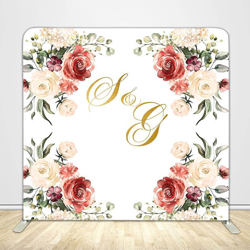 Floral Wedding Tension Fabric Backdrop Frame with Cover-ubackdrop