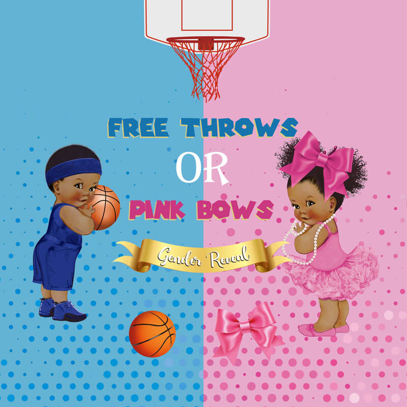 Free Throws or Pink Bows Gender Reveal Backdrop-ubackdrop