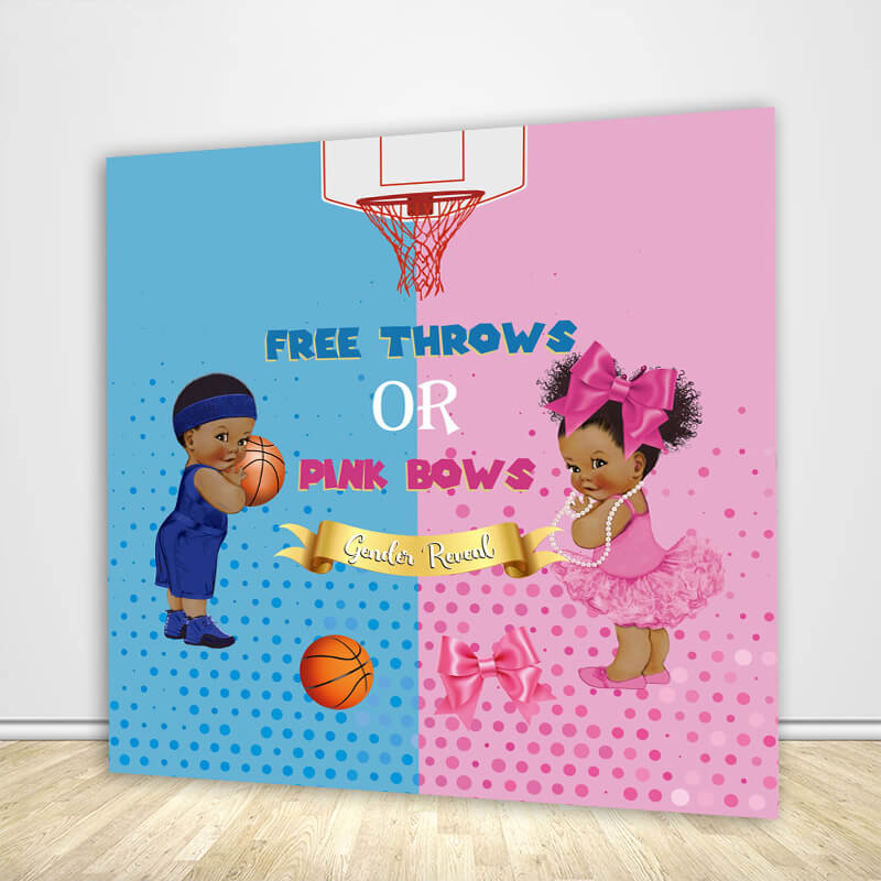 Free Throws or Pink Bows Gender Reveal Backdrop-ubackdrop