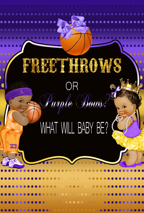 Free Throws or Purple Bows Gender Reveal Backdrop - Designed, Printed & Shipped-ubackdrop