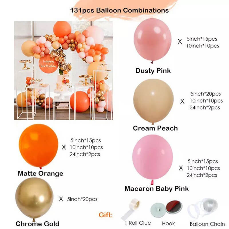 Pink Orange Birthday Balloon Garland Arch Kit-ubackdrop