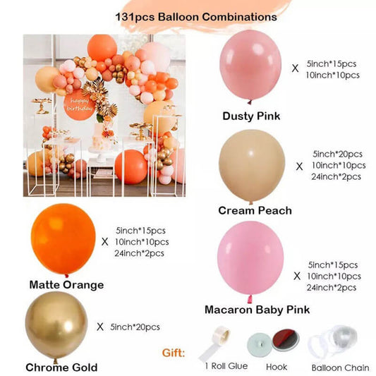 Pink Orange Birthday Balloon Garland Arch Kit-ubackdrop