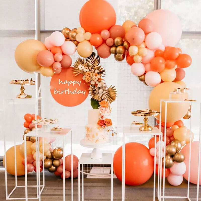 Pink Orange Birthday Balloon Garland Arch Kit-ubackdrop