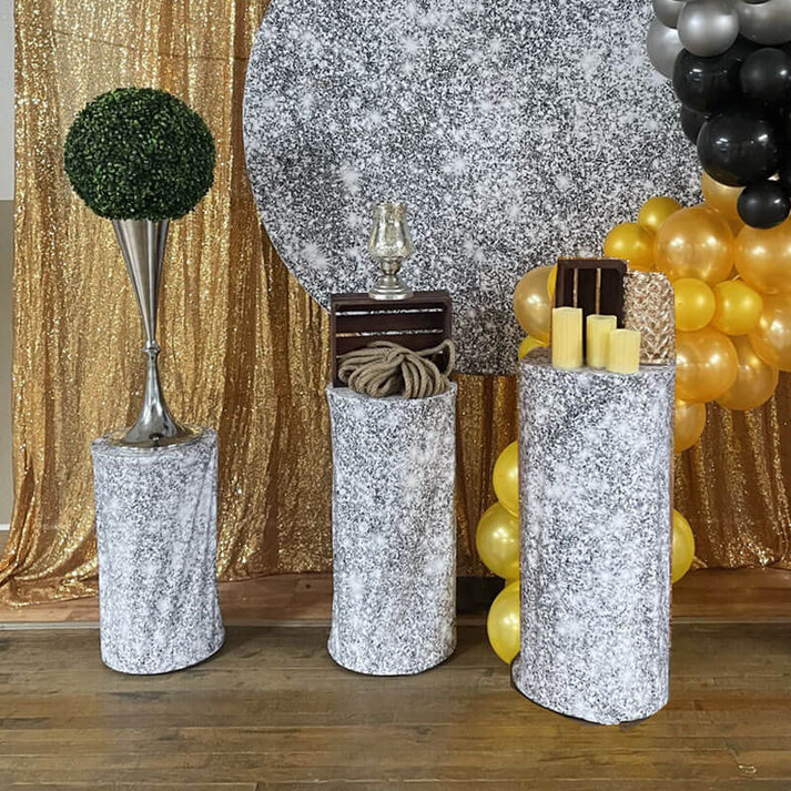Glitter Silver Utility Pedestal Covers Plinth Cover Printed Fabric Ped