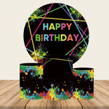 Glow Neon Birthday Round Backdrop Cover