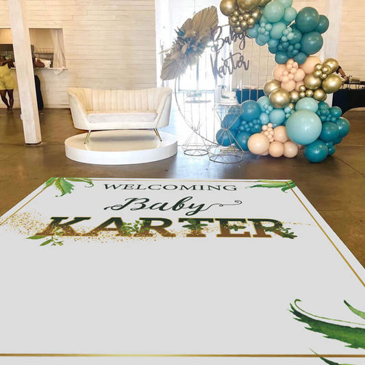 Gold Glitter Green Baby Shower Floor Decal-ubackdrop
