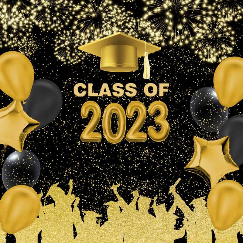 Graduation 2023 Backdrop Black and Gold Party Banner-ubackdrop