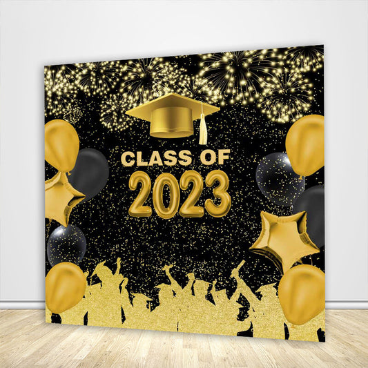 Graduation 2023 Backdrop Black and Gold Party Banner-ubackdrop