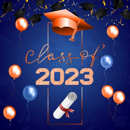 Graduation Blue and Orange Backdrop-ubackdrop