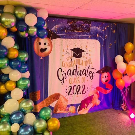 Graduation Party Blue and Gold Backdrop-ubackdrop