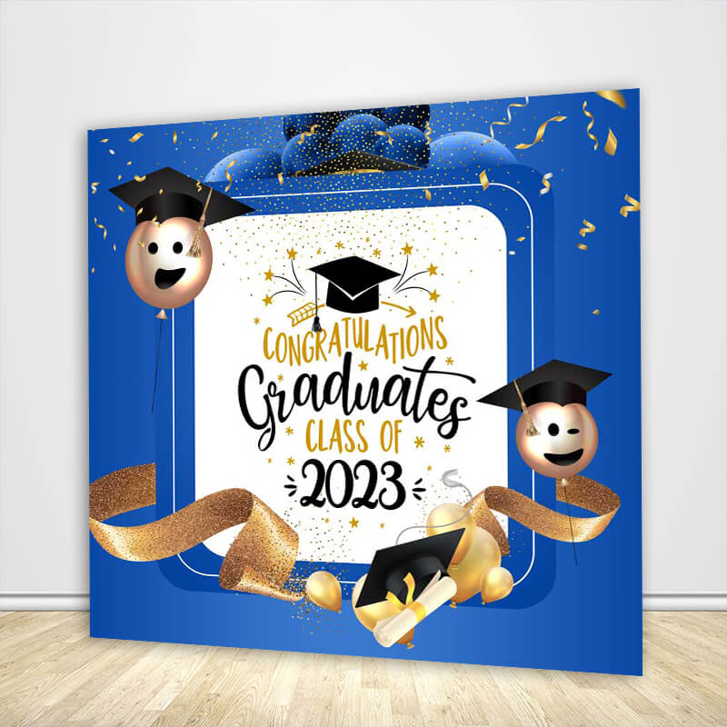Graduation Party Blue and Gold Backdrop-ubackdrop