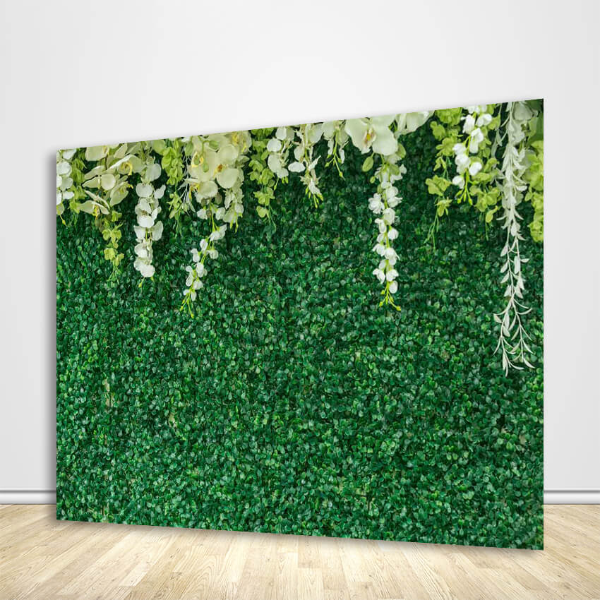 Green Leaves Backdrop Grass Backdrop With Flower Wedding Bridal Shower Baby Shower Custom Backdrop-ubackdrop
