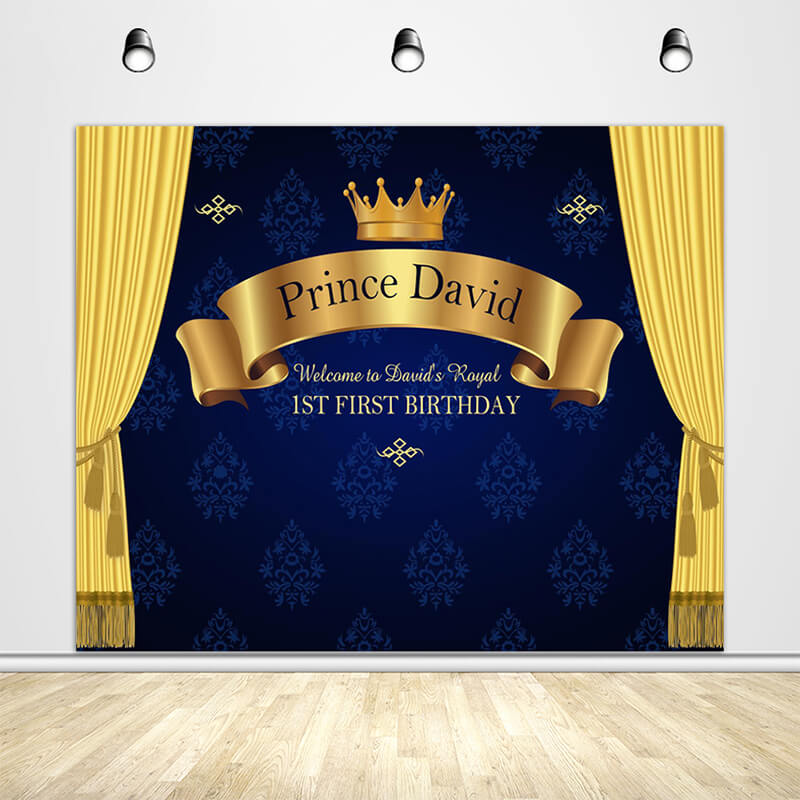 Royal Blue Prince 1st First Birthday Backdrop-ubackdrop