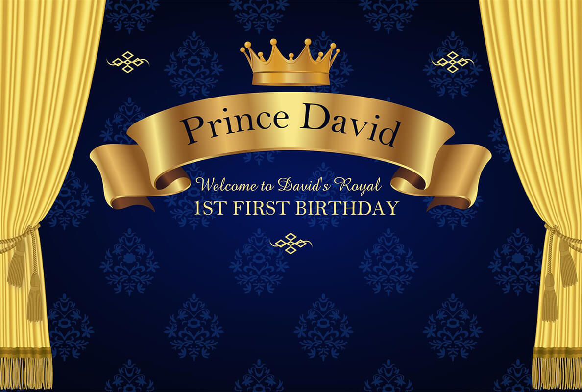 Royal Blue Prince 1st First Birthday Backdrop-ubackdrop