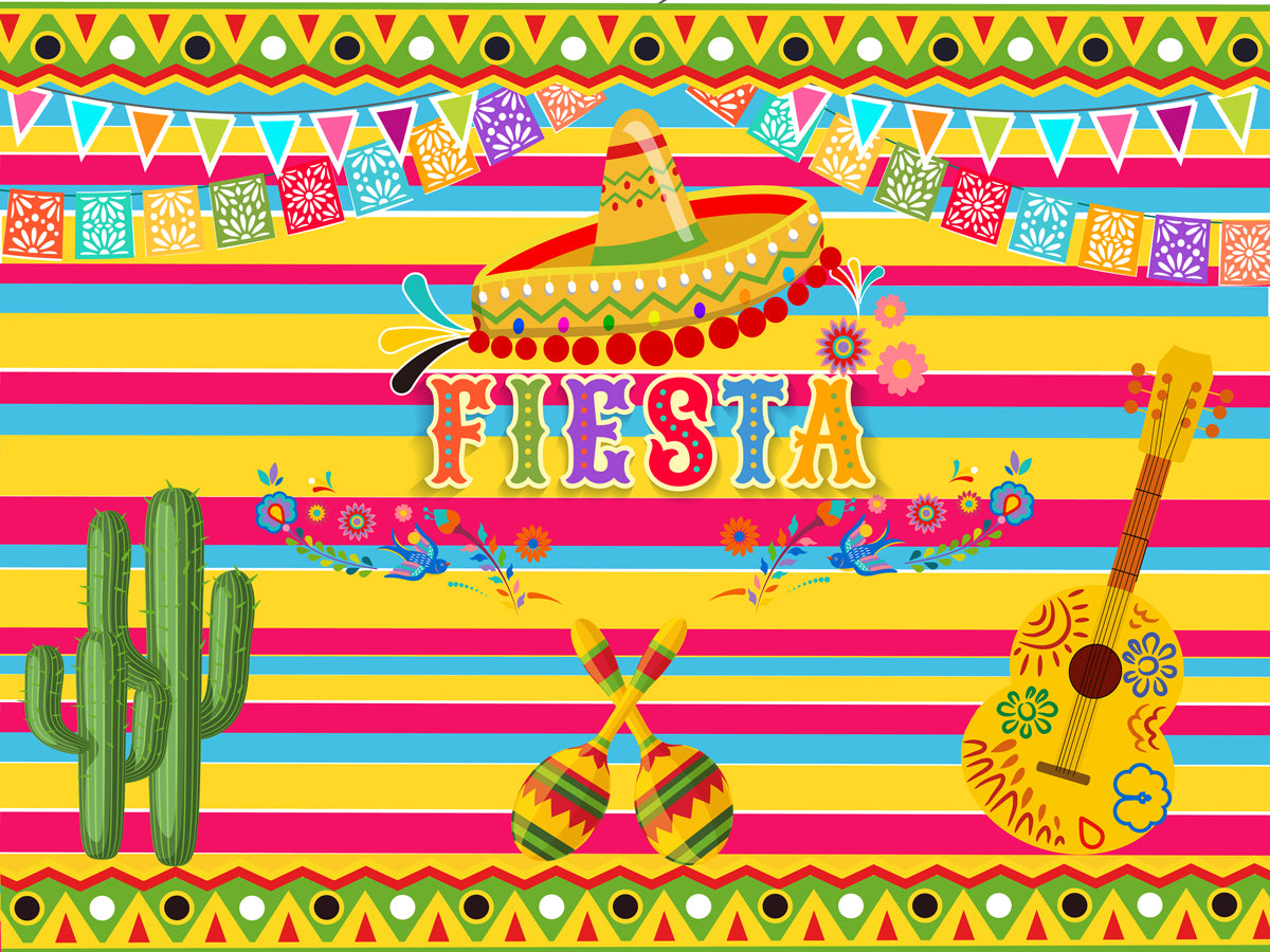 Fiesta Birthday Party Photography Backdrops Mexico Fiesta Theme Party Decoration Banner Photo Studio Booth Custom Backdrop-ubackdrop
