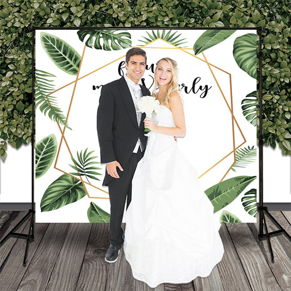 Greenery Wedding Backdrop Printed Fabric Backdrop, Engagement Party Personalized Backdrop-ubackdrop