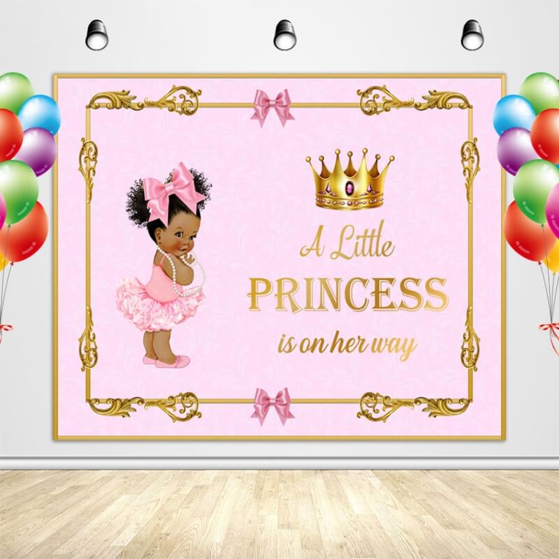 Royal Theme Baby Girl Princess Baby Shower Backdrop Pink 1st Birthday Backdrop-ubackdrop