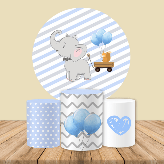 Elephant Baby Shower Birthday Backdrop Circle Backdrop Cover for Party Decoration-ubackdrop