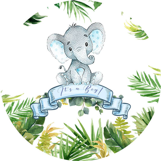 Circle Elephant Baby Shower Backdrop-ubackdrop
