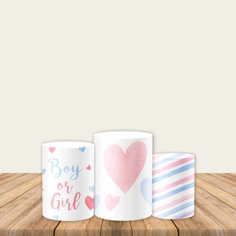 Boy or Girl Gender Reveal Pedestal Covers Plinth Cover Printed Fabric Cylinder Covers-ubackdrop