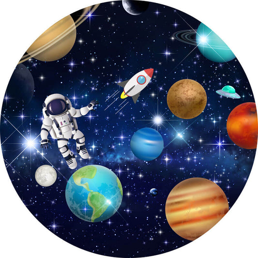 Astronaut Backdrop Outer Space Photo Booth Round Backdrop Cover-ubackdrop