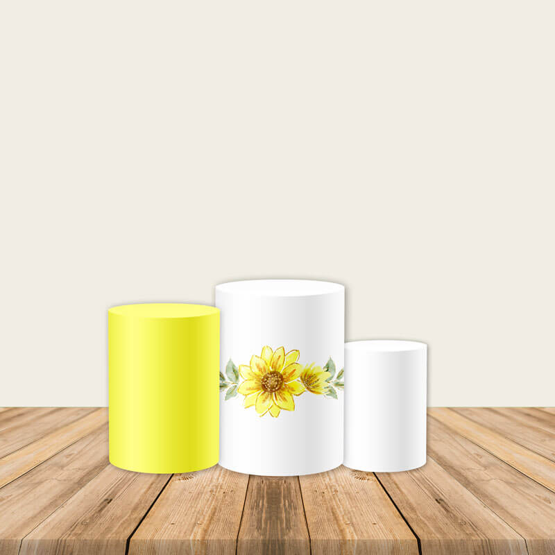 Sunflower Yellow and White Pedestal Covers Plinth Covers Printed Fabric Pillar Stand Covers-ubackdrop