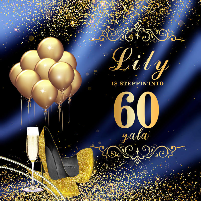 Blue and Gold Backdrop Step and Repeat Birthday Party Decoration Banner - Designed, Printed & Shipped-ubackdrop