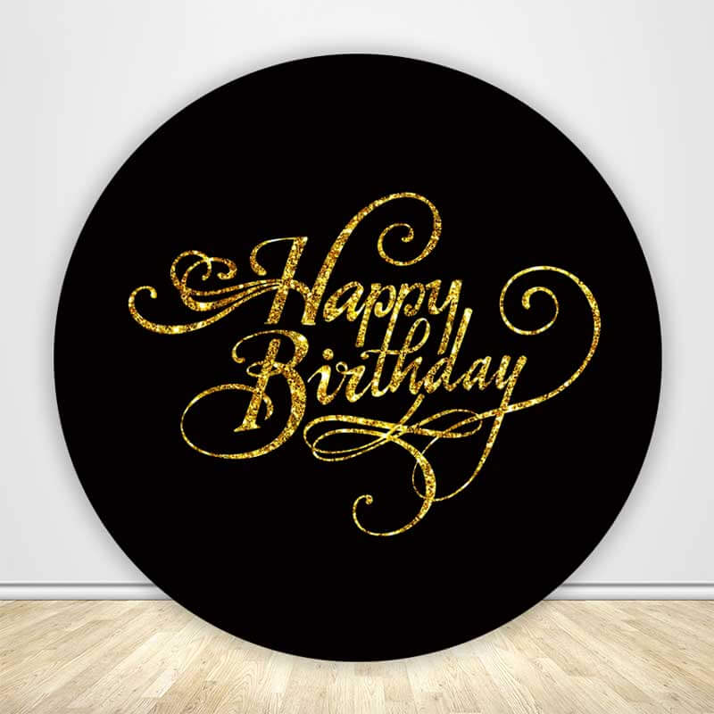 Happy Birthday Black & Gold Circle Backdrop Cover-ubackdrop