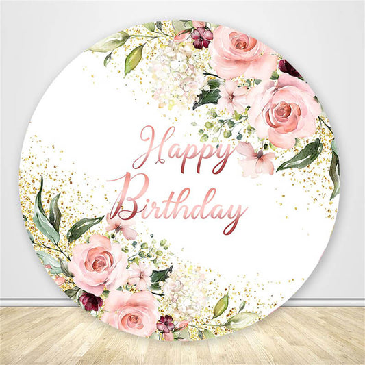 Happy Birthday Pink Floral Round Backdrop Cover-ubackdrop