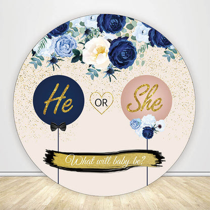He or She Gender Reveal Round Backdrop Cover-ubackdrop