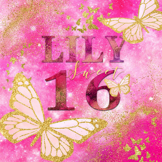 Sweet 16 Hot Pink Birthday Backdrop-ubackdrop