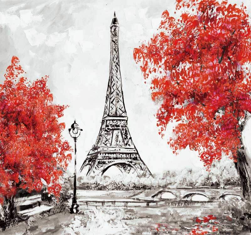 Ink Painting Eiffel Tower Custom Backdrop-ubackdrop