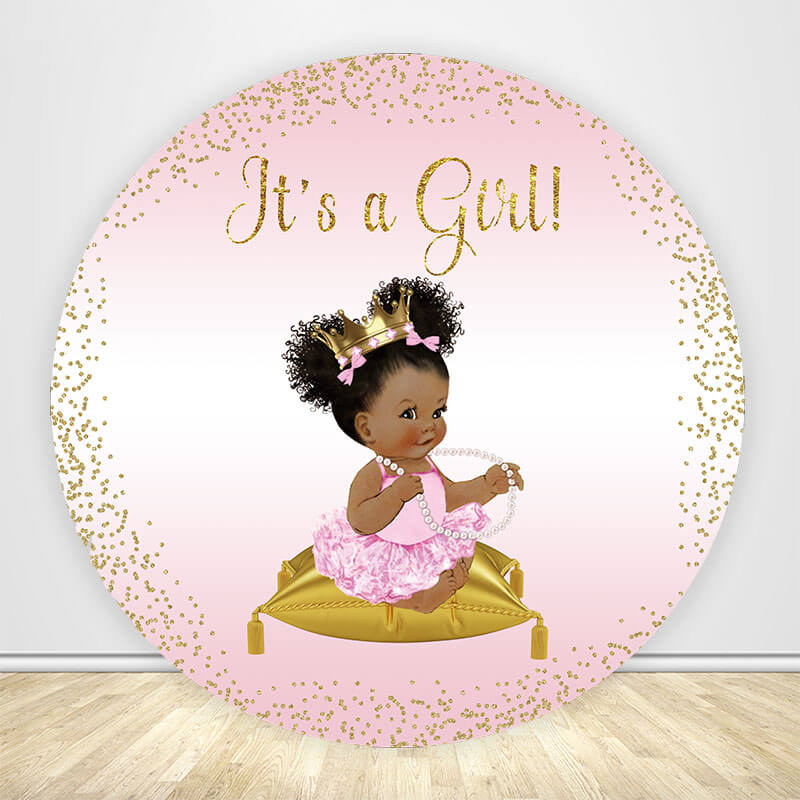 It's A Girl Baby Shower Round Backdrop Cover-ubackdrop