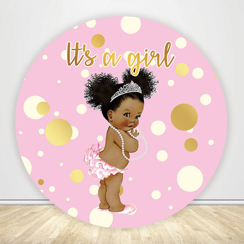It's A Girl Baby Shower Round Backdrop Cover-ubackdrop
