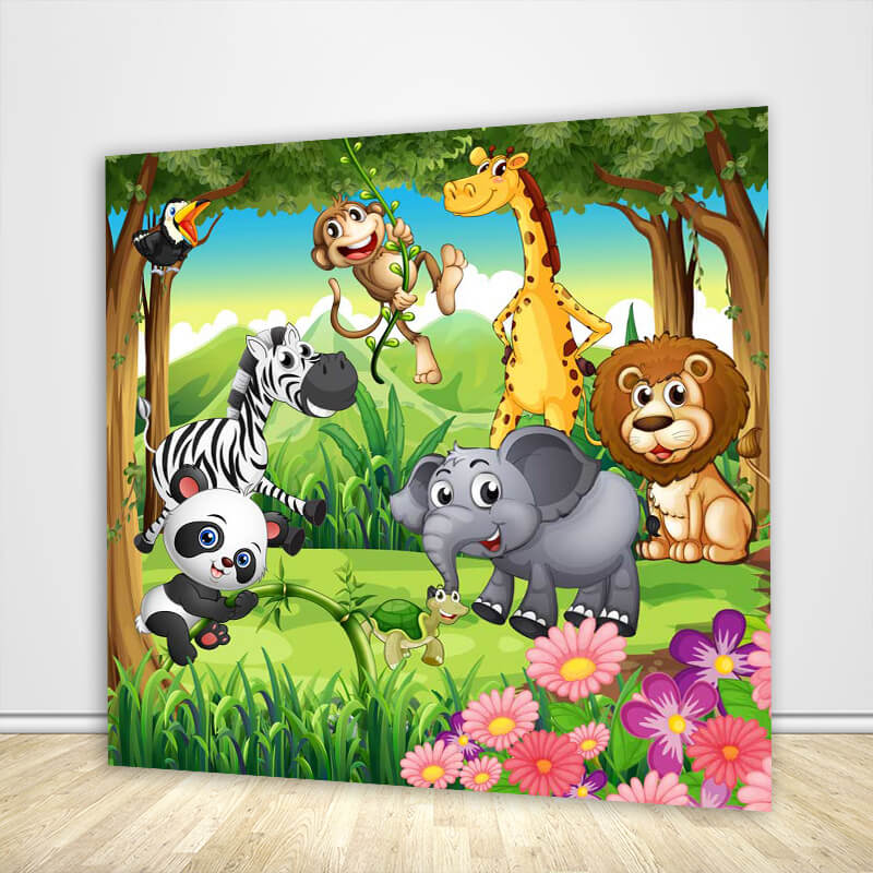 Jungle Animals Baby Shower Backdrop-ubackdrop
