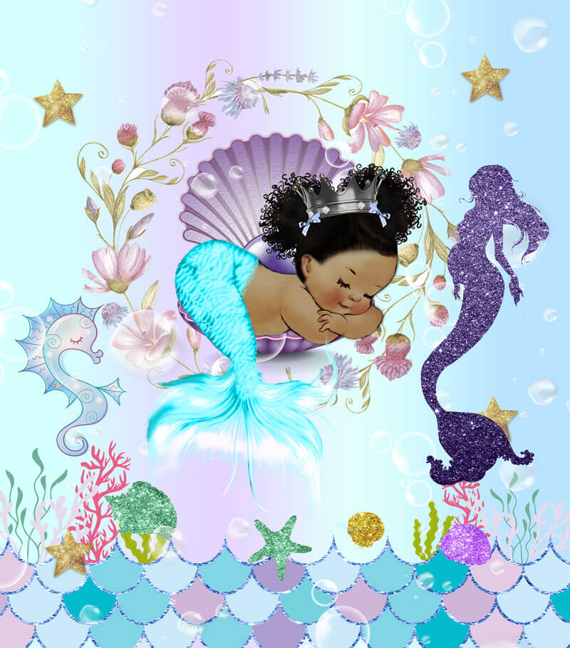 Little Mermaid Baby Shower Backdrop-ubackdrop