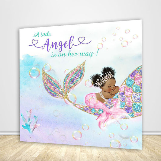 Little Mermaid Backdrop Mermaid Tail Baby Shower Decoration Banner - Designed, Printed & Shipped-ubackdrop