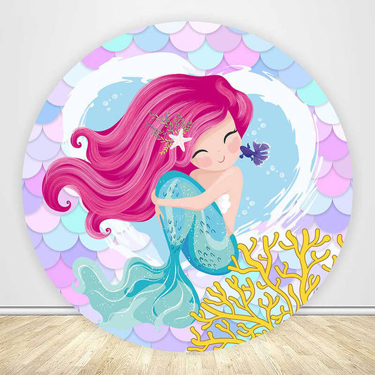 Mermaid Birthday Circle Backdrop Cover-ubackdrop