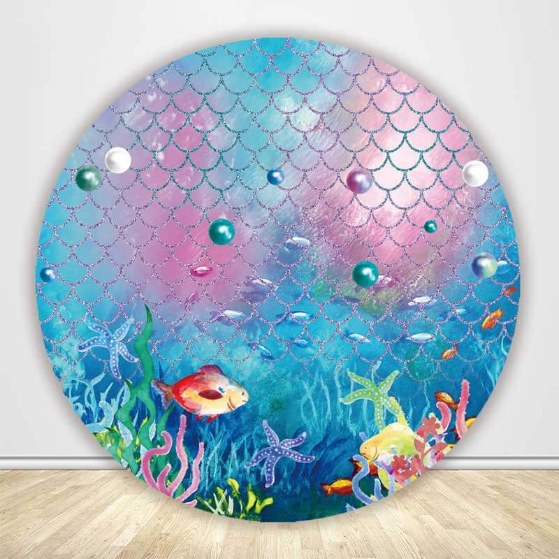 Mermaid Birthday Party Circle Backdrop Cover-ubackdrop