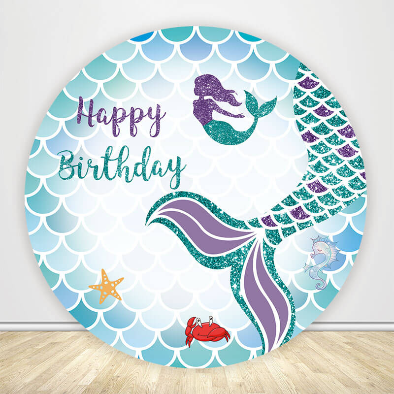 Mermaid Birthday Party Round Backdrop Cover-ubackdrop